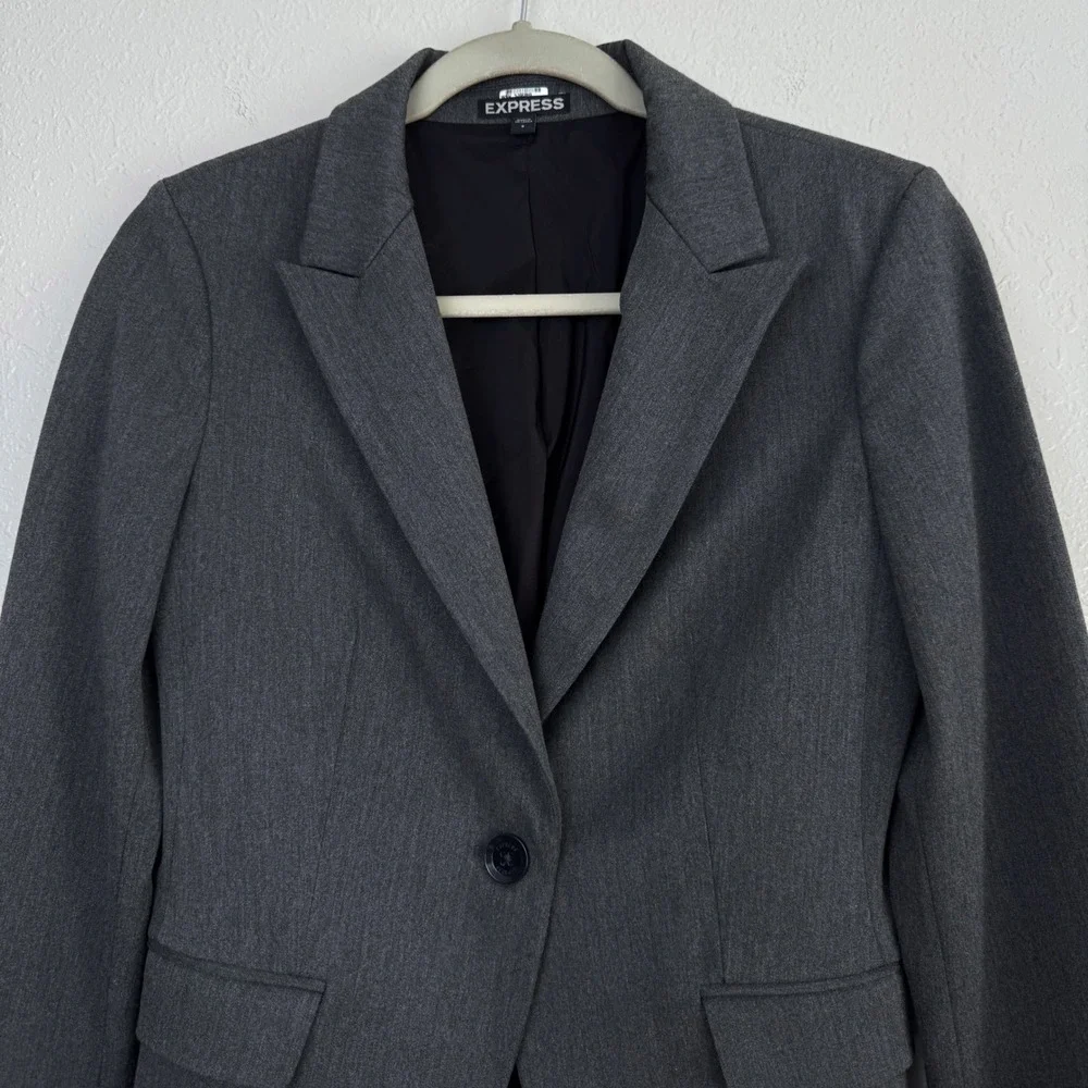 Express Charcoal Gray Single Button Tailored Blazer Jacket 6